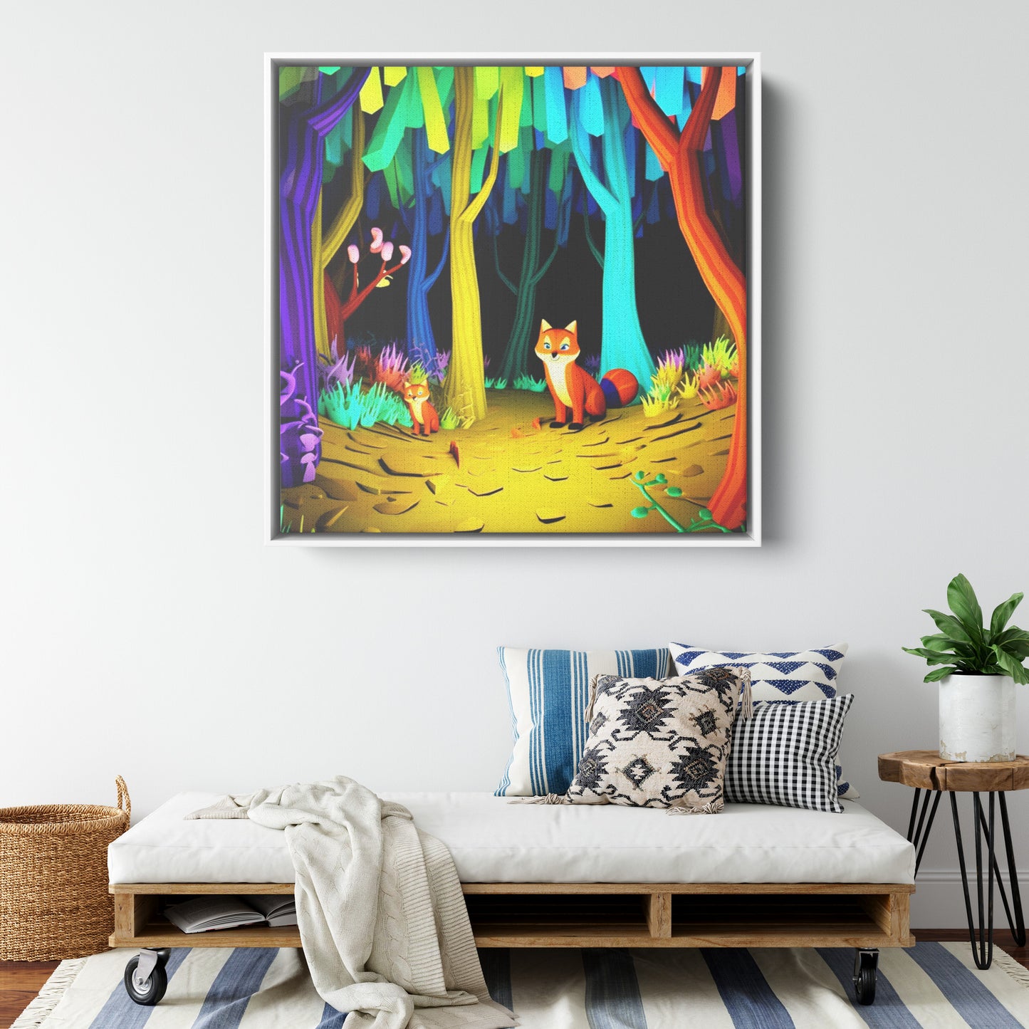 Fox's in Enchanted Forest Frame Canvas Art