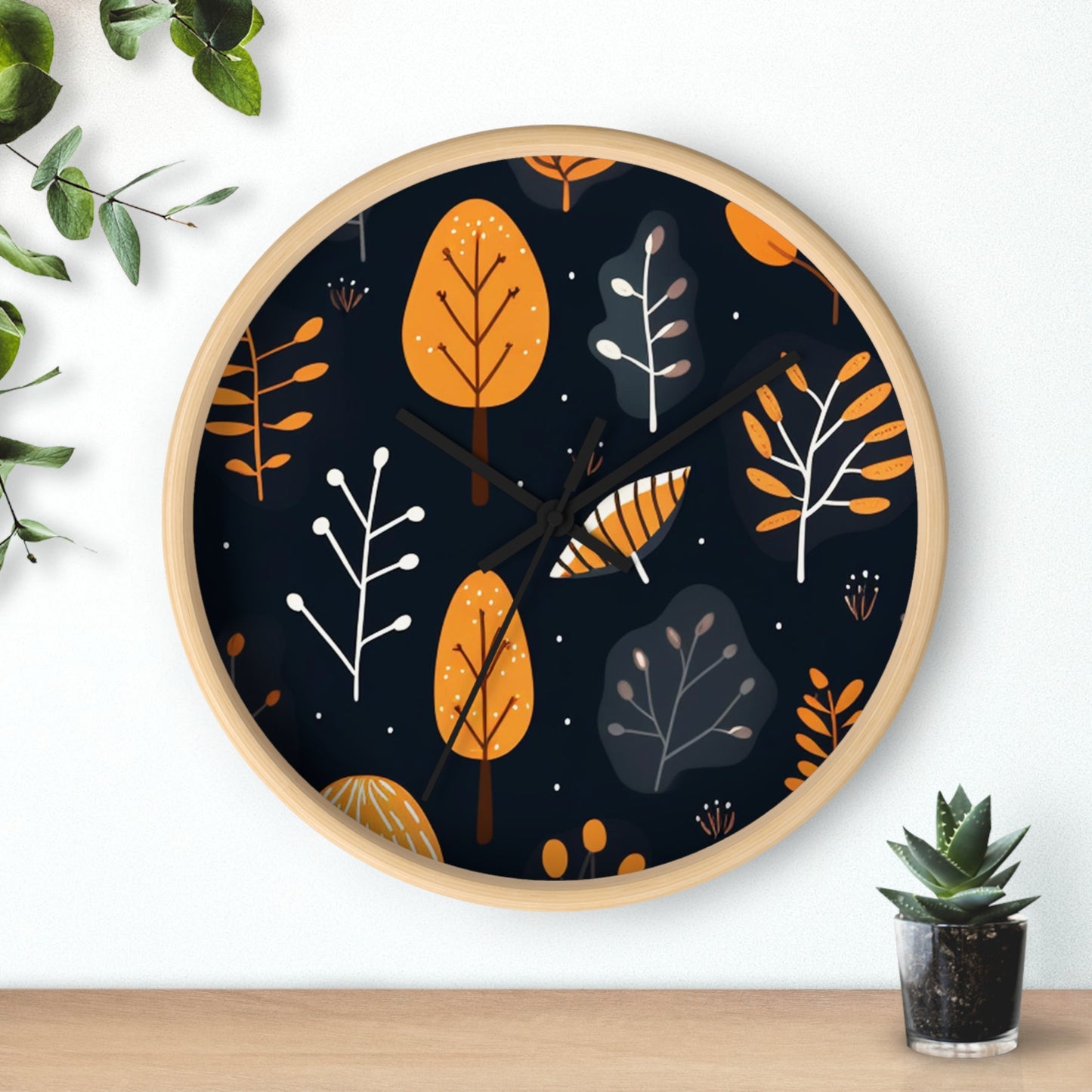 Rustic Leafy Elegance: Wooden Wall Clock