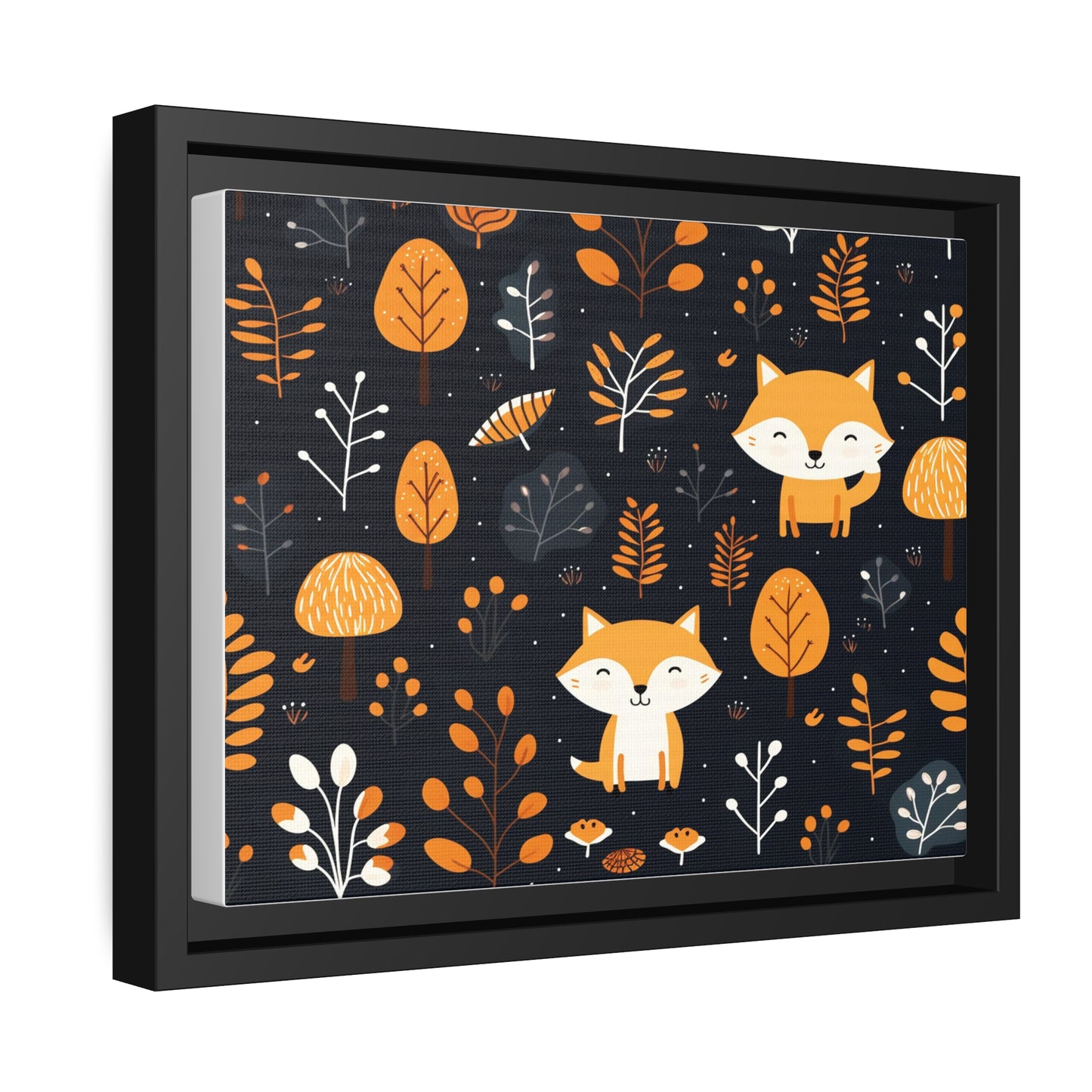 Matte Canvas Art: Fox Trot Fun: Cozy Cub Decor in Black Frame