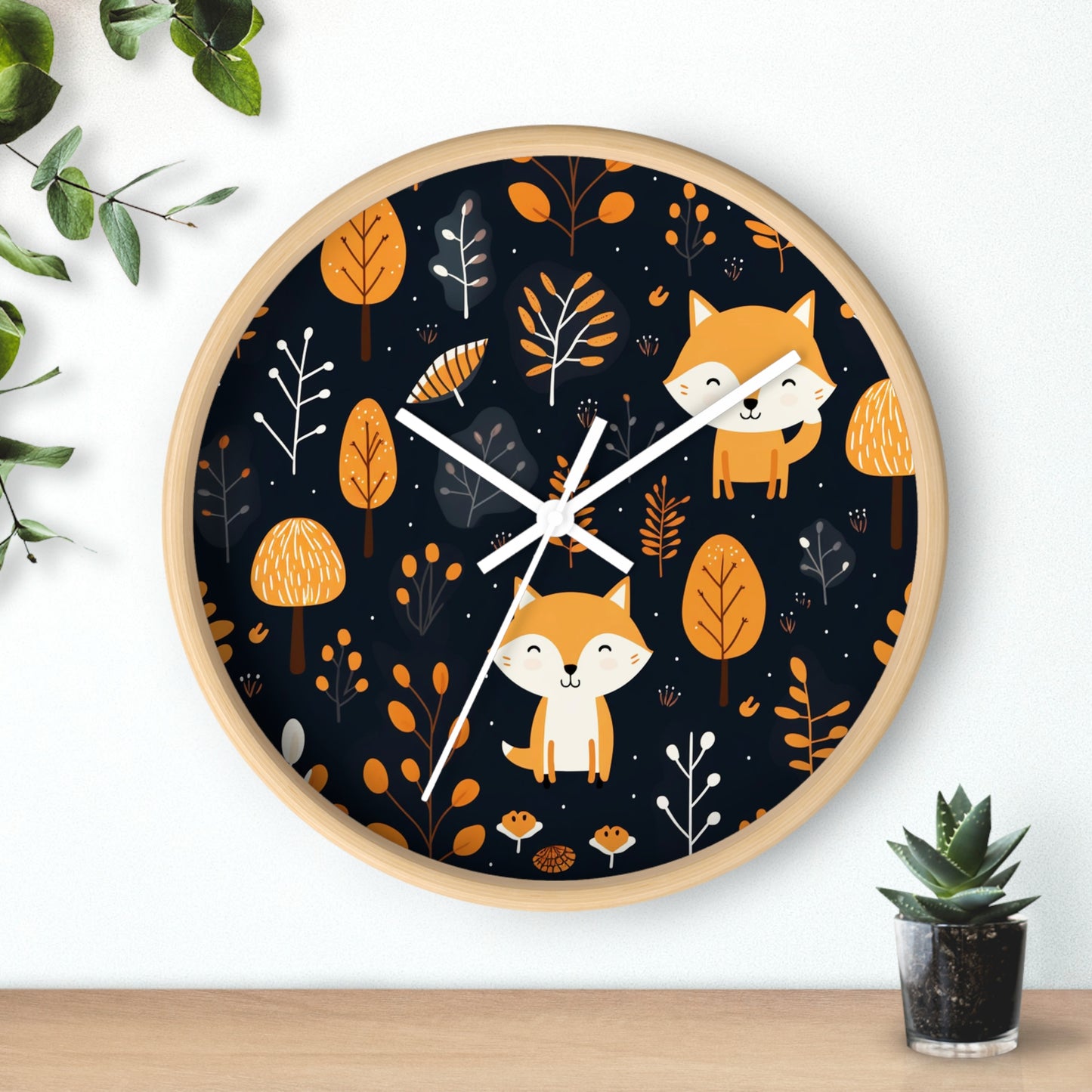 Fox Trot Fun: Cozy Cub Decor Wooden Clock