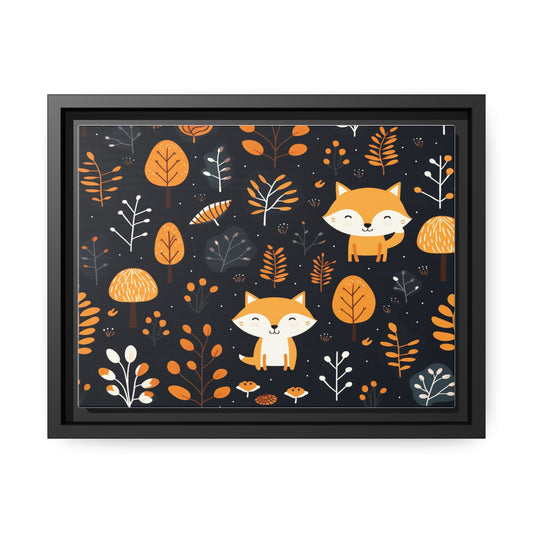 Matte Canvas Art: Fox Trot Fun: Cozy Cub Decor in Black Frame