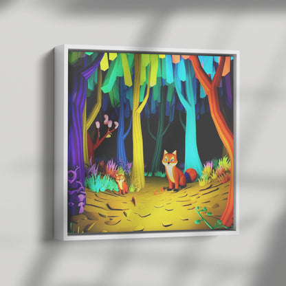 Fox's in Enchanted Forest Frame Canvas Art