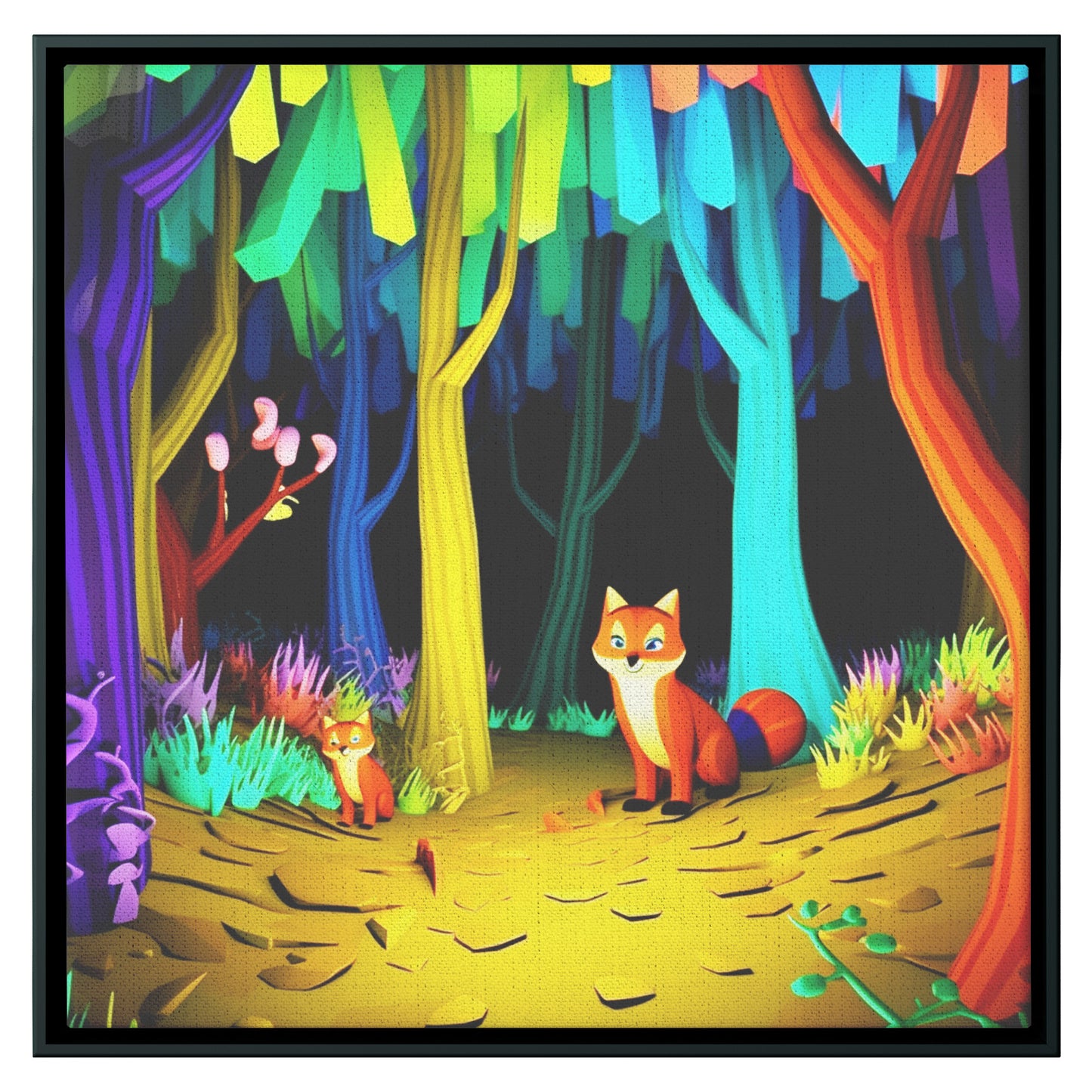 Fox's in Enchanted Forest Frame Canvas Art
