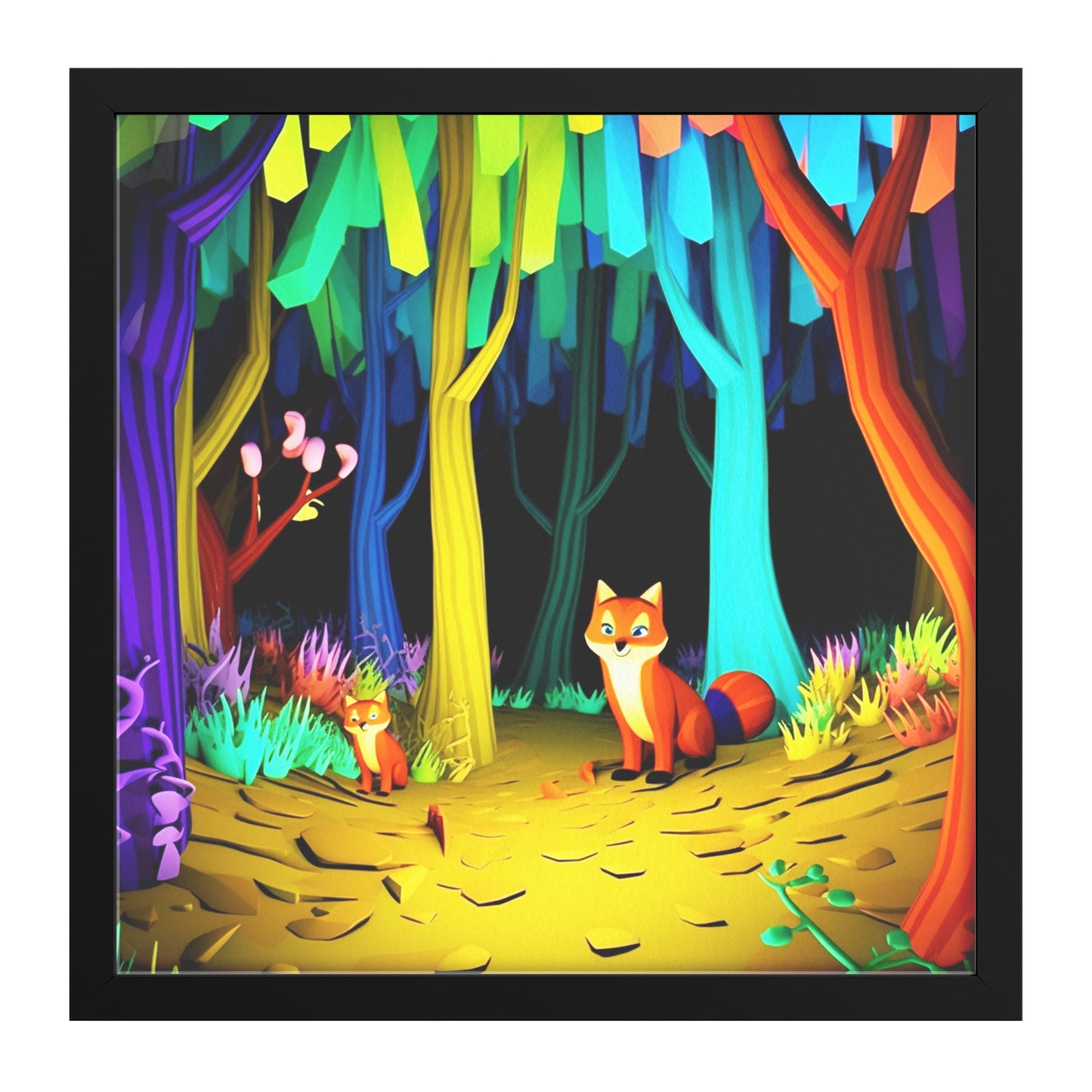 Fox's in Enchanted Forest Frame Print Art