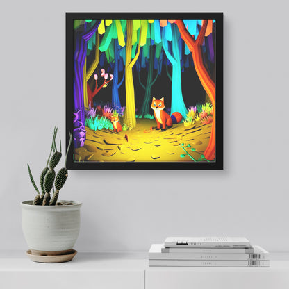 Fox's in Enchanted Forest Frame Print Art