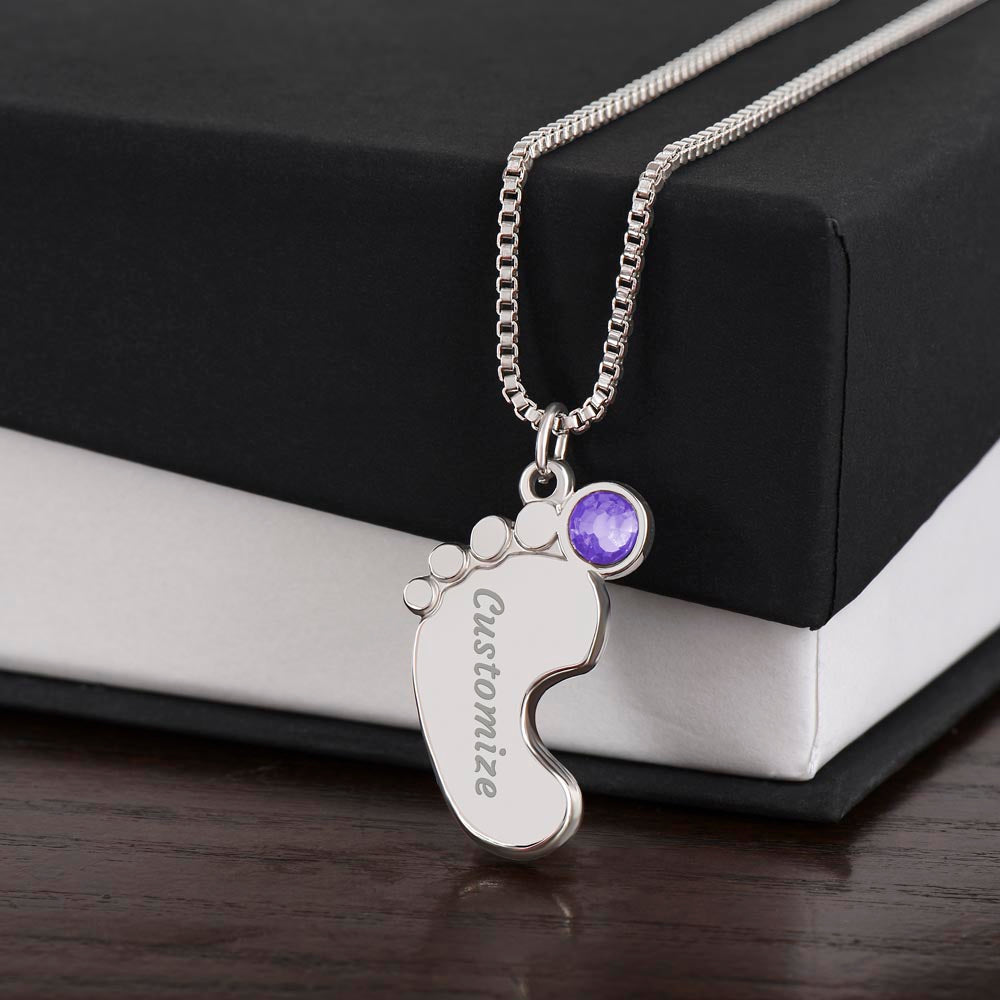 Engraved Baby Feet with Birthstones (w/Message Card)