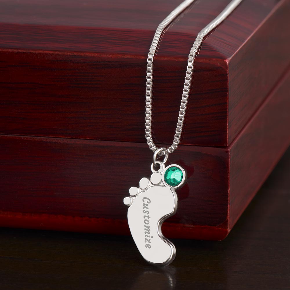 Engraved Baby Feet with Birthstones (w/Message Card)