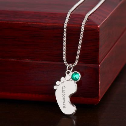 Engraved Baby Feet with Birthstones (w/Message Card)