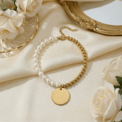 Premium Pearl & Gold Coin Bracelet: Mother of Pearl