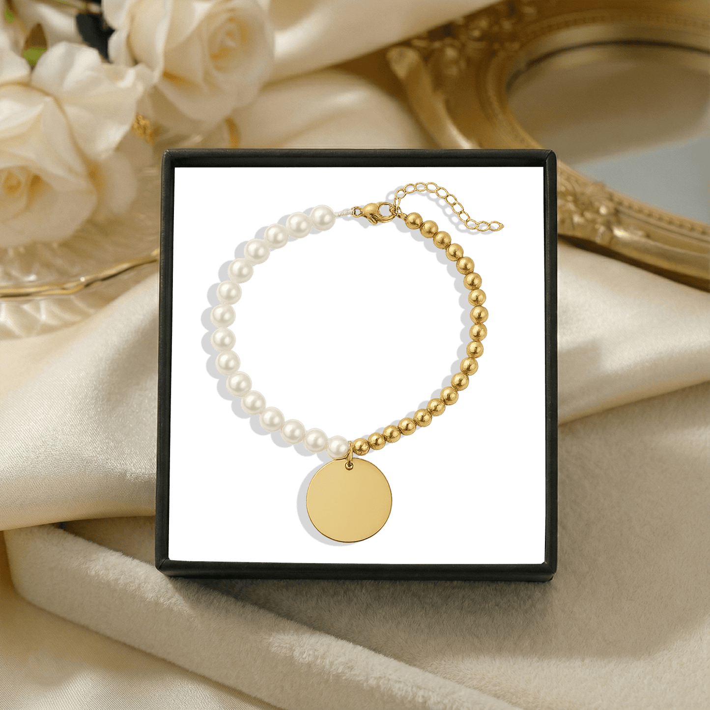 Premium Pearl & Gold Coin Bracelet: Mother of Pearl