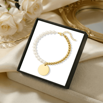 Premium Pearl & Gold Coin Bracelet: Mother of Pearl