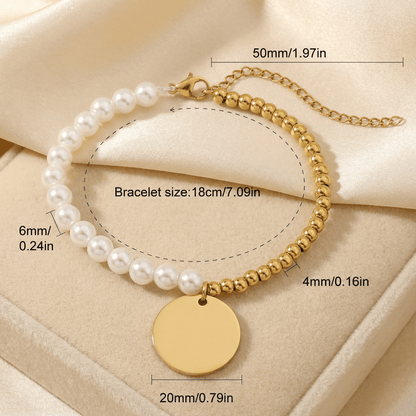 Premium Pearl & Gold Coin Bracelet: Mother of Pearl