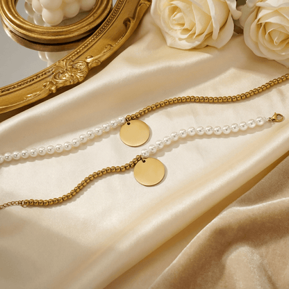 Premium Pearl & Gold Coin Bracelet: Mother of Pearl
