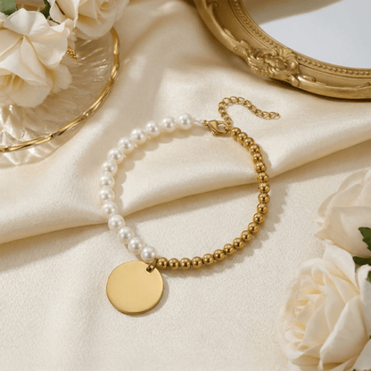Premium Pearl & Gold Coin Bracelet: Mother of Pearl