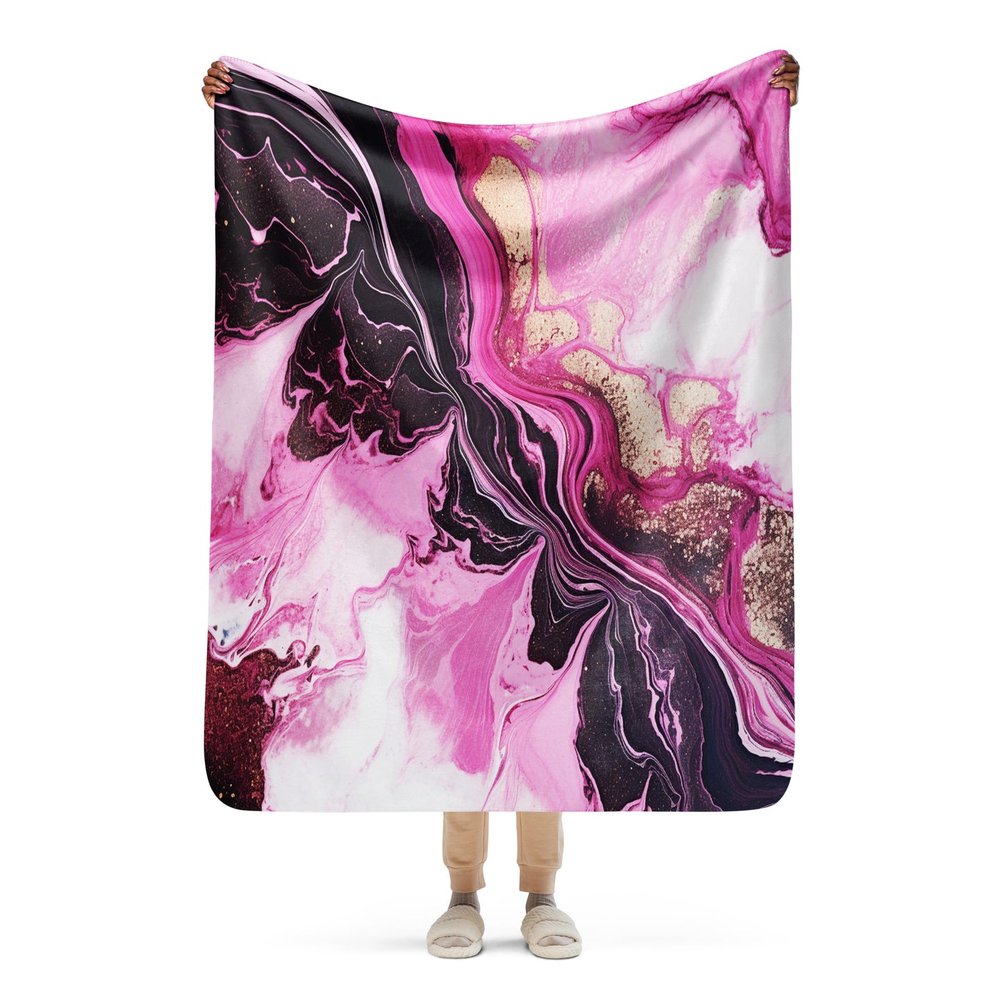 Pink & Black Marble Sherpa Blanket