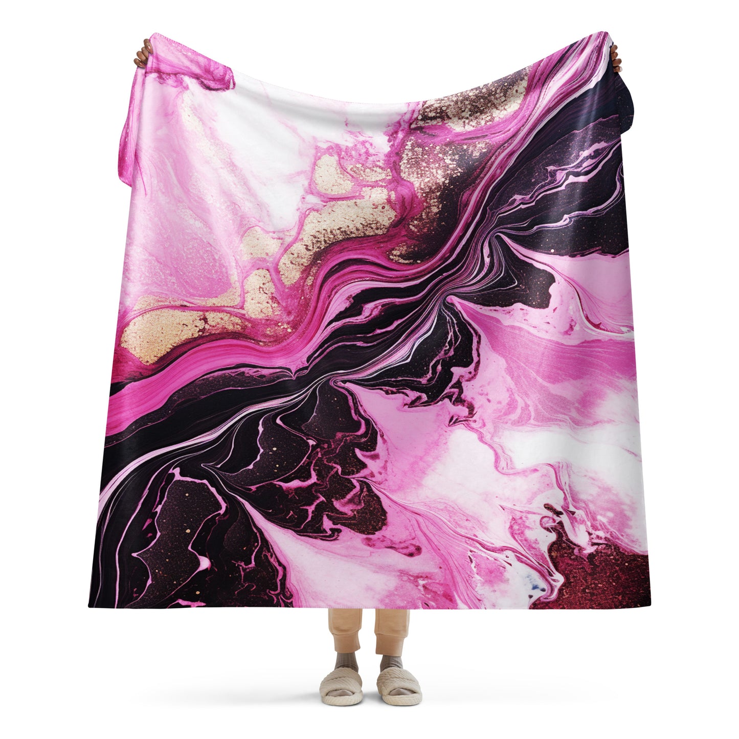 Pink & Black Marble Sherpa Blanket