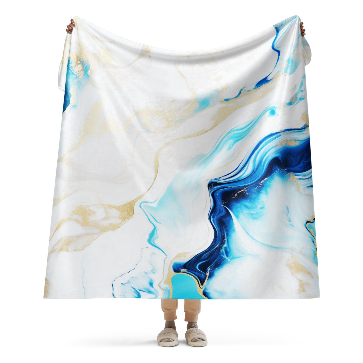 Blue & White Marble Sherpa Blanket